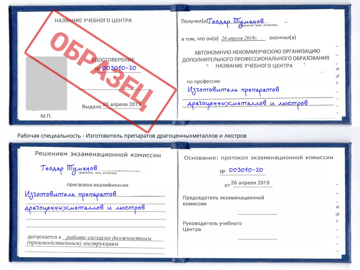 Изготовитель препаратов драгоценныхметаллов и люстров Мценск