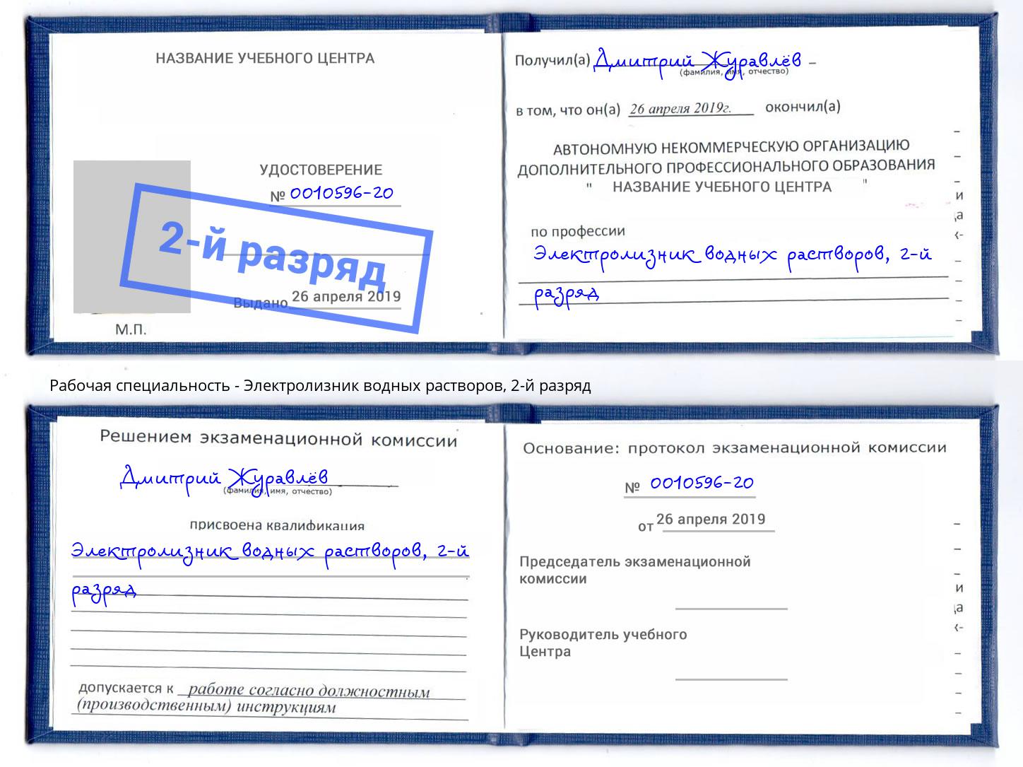 корочка 2-й разряд Электролизник водных растворов Мценск