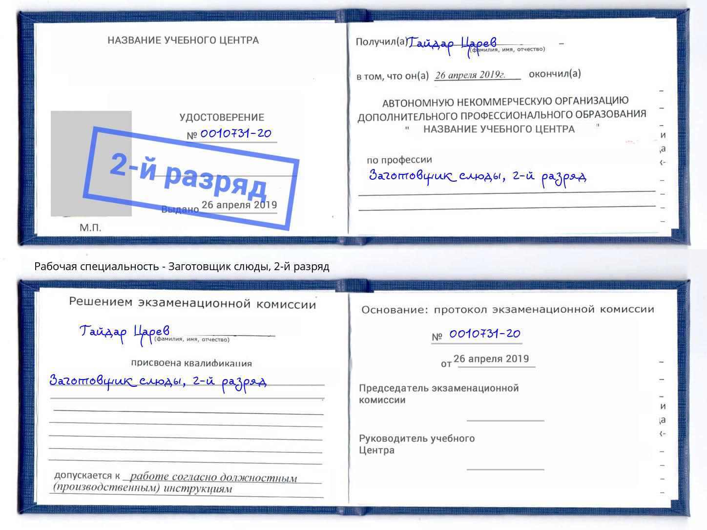 корочка 2-й разряд Заготовщик слюды Мценск