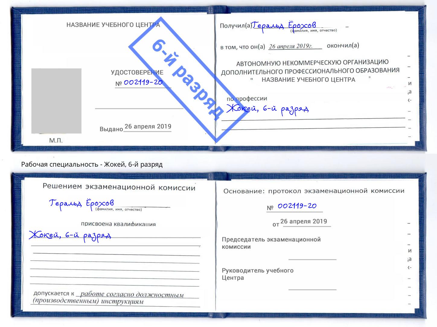 корочка 6-й разряд Жокей Мценск