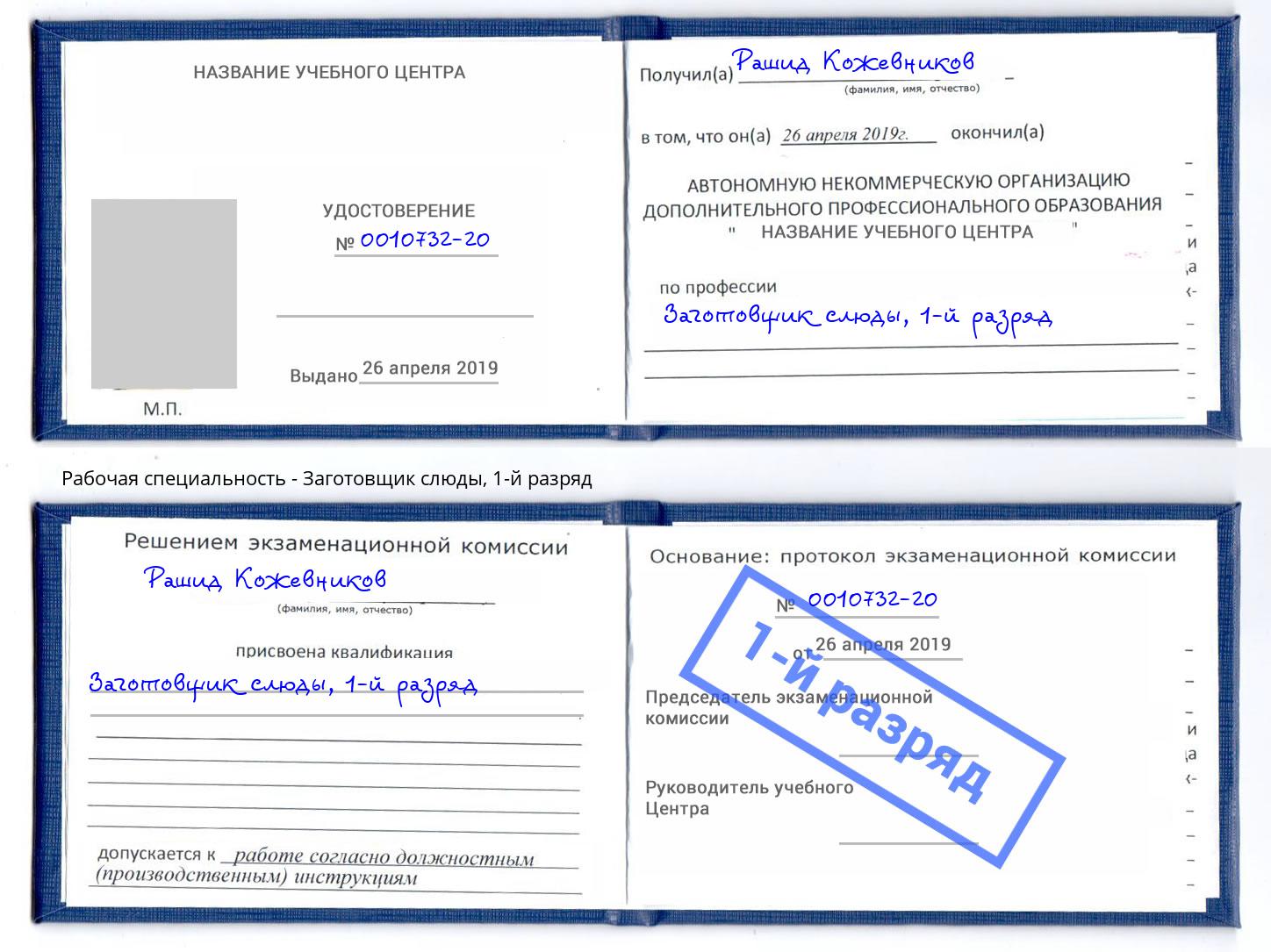 корочка 1-й разряд Заготовщик слюды Мценск
