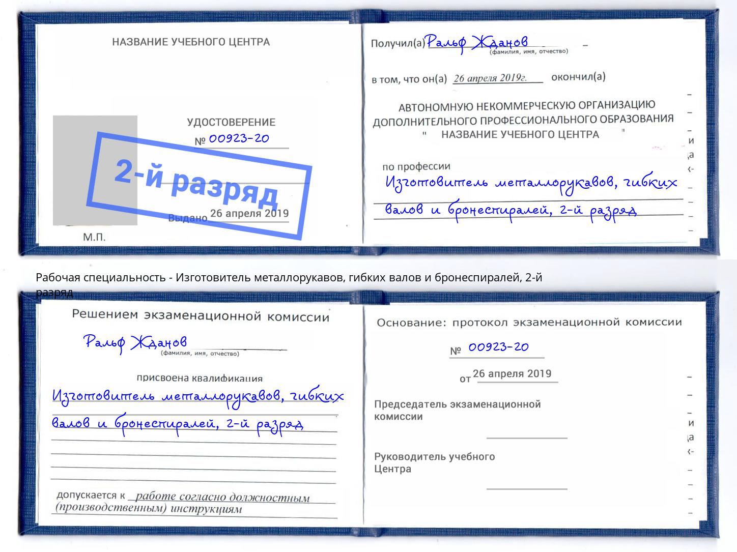 корочка 2-й разряд Изготовитель металлорукавов, гибких валов и бронеспиралей Мценск
